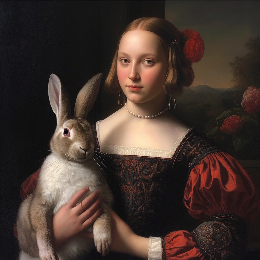 Eleanor the Ninth with her pet rabbit Fifel.
